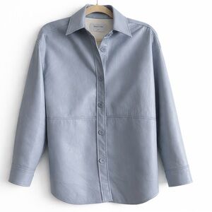 Babaton Pelli Faux Leather Shacket | Aritzia Oversized Shirt Jacket Blue XXS
